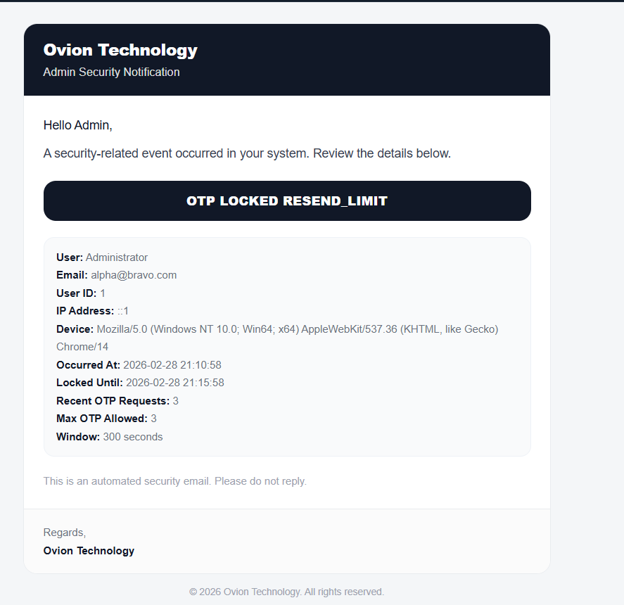Admin security alert screenshot