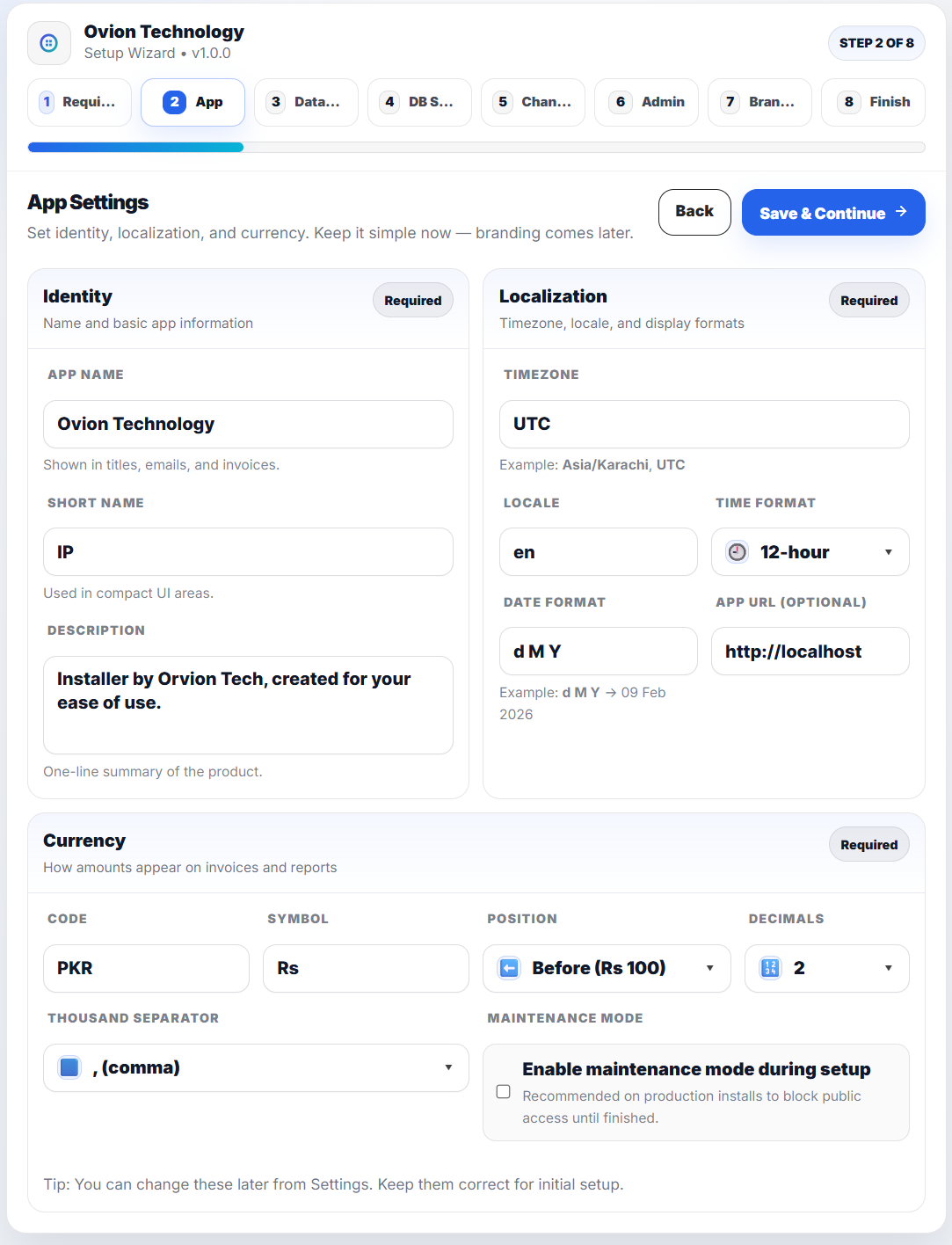 Step 2 - App Settings Screenshot