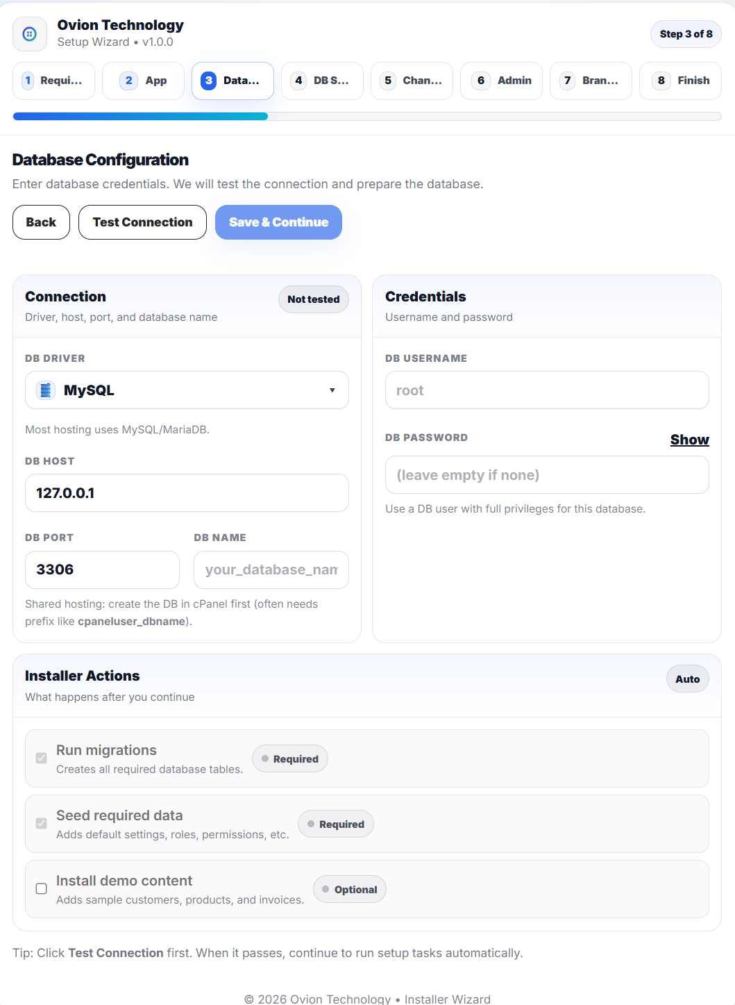Step 3 - Database Configuration Screenshot