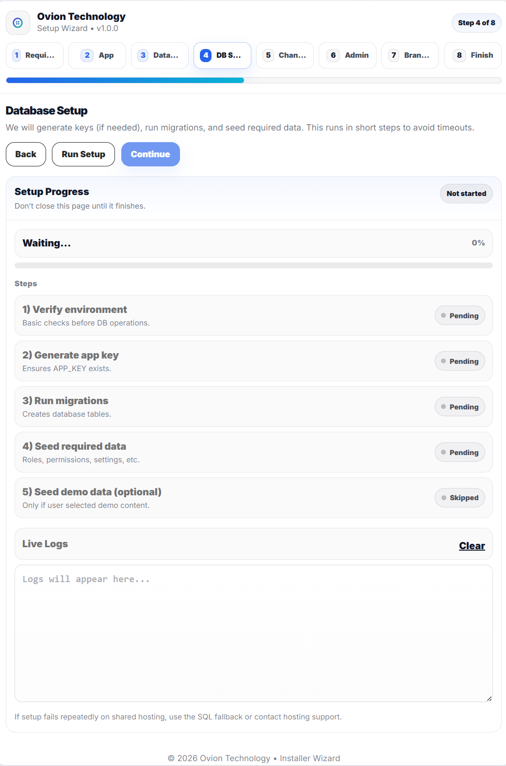 Step 4 - Database Setup Screenshot