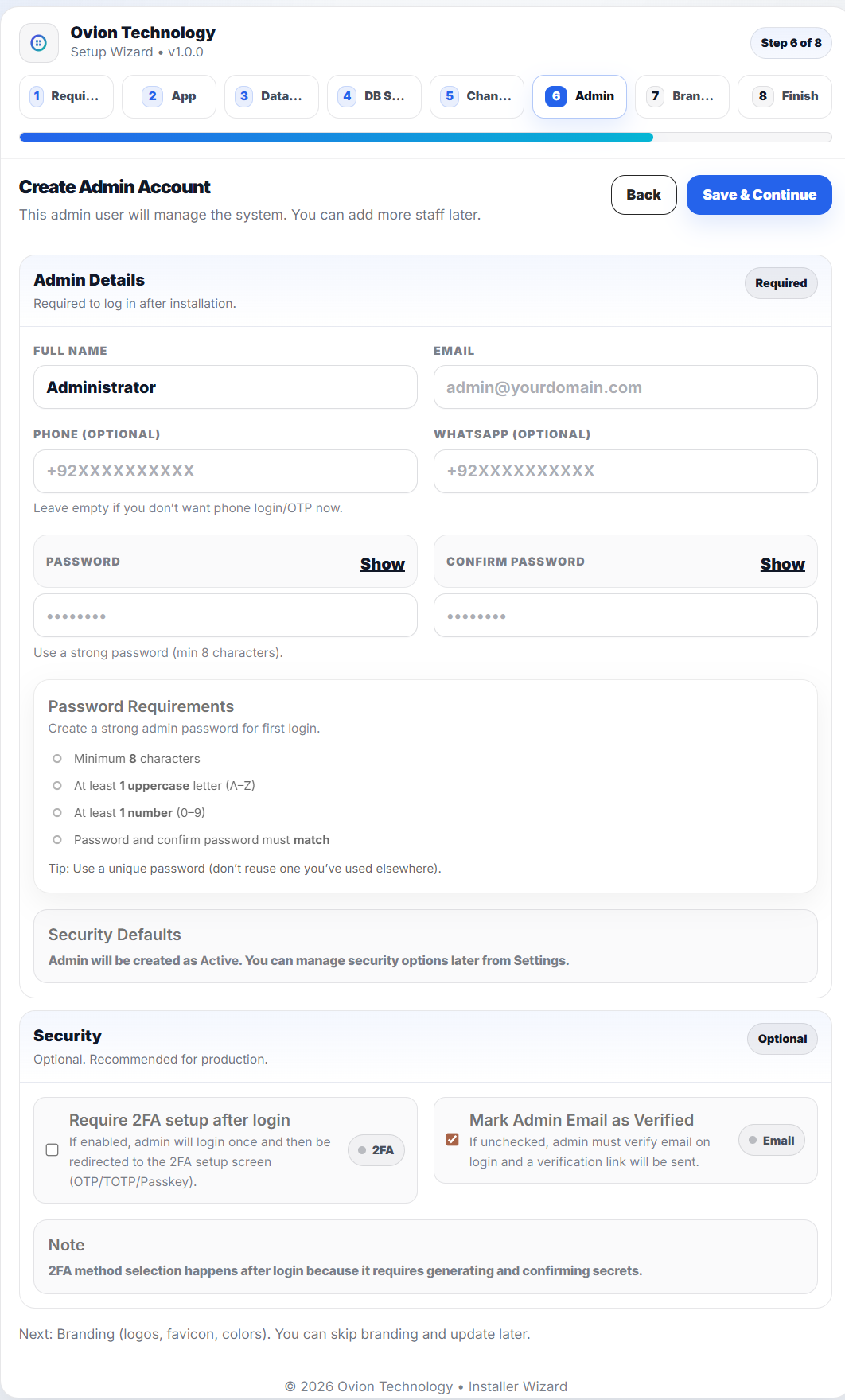 Step 6 - Create Admin Account Screenshot