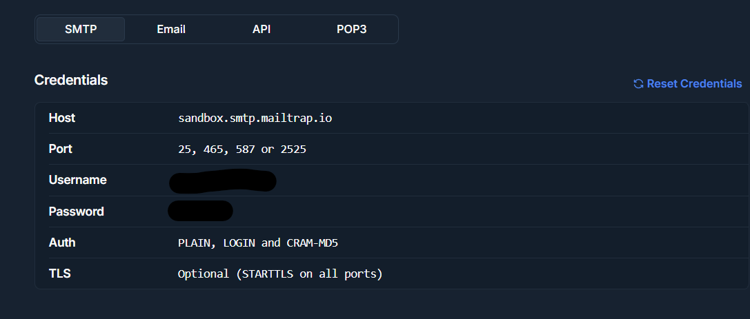 Mailtrap credentials placeholder
